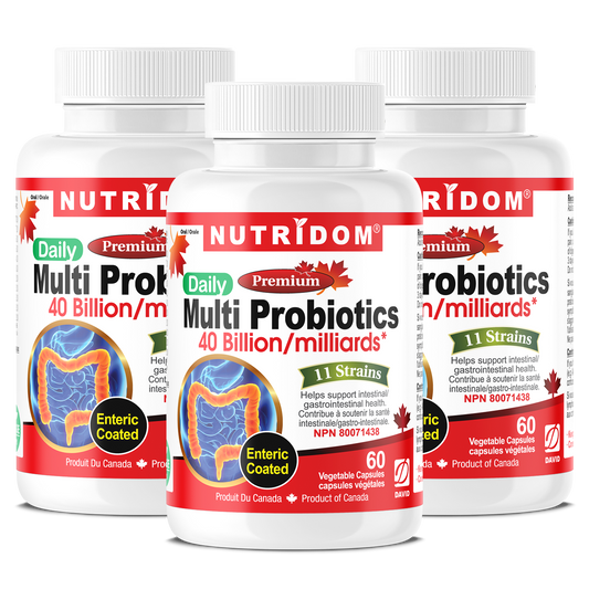 Nutridom Multi Probiotics, 40 Billion, 11 Strains, Enteric Coated, 60 Veggie Capsules - 3 PACK