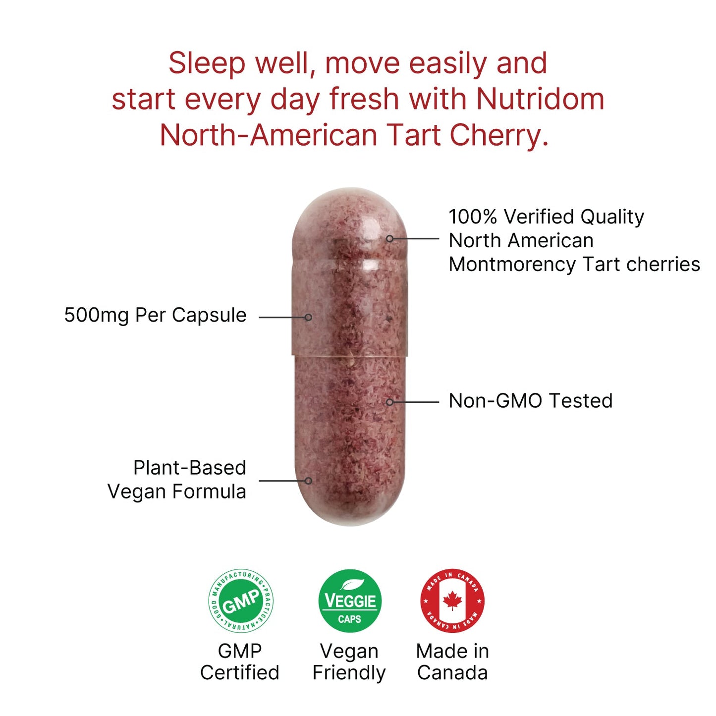 Nutridom Tart Cherry, Montmorency Whole Fruit Extract, 500 mg, 120 Veggie Capsules - 6 PACK