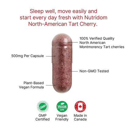 Nutridom Tart Cherry, Montmorency Whole Fruit Extract, 500 mg, 120 Veggie Capsules - 6 PACK