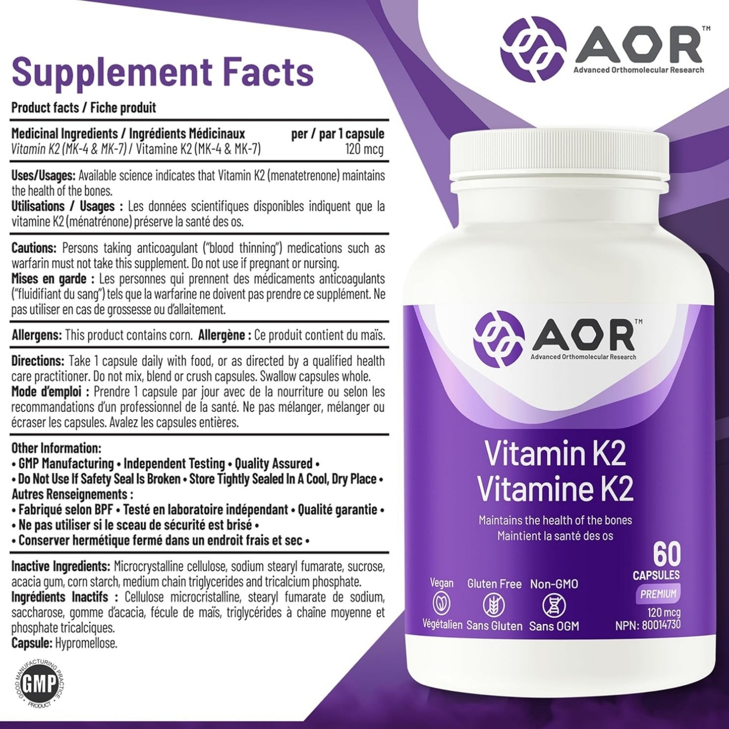 AOR Vitamin K2 120mcg 60 Capsules