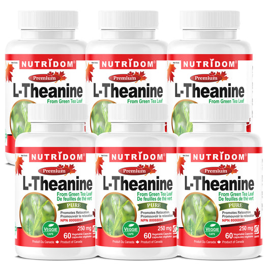 Nutridom L-Theanine from Green Tea Leaf, 250 mg, 60 Veggie Capsules - 6 PACK