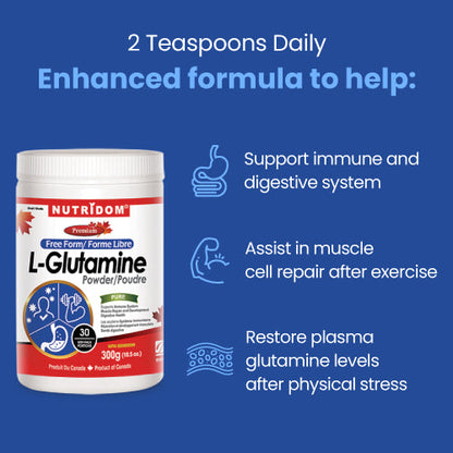 Nutridom L-Glutamine Powder, Free Form, Vegan, 10.5 oz (300 g)
