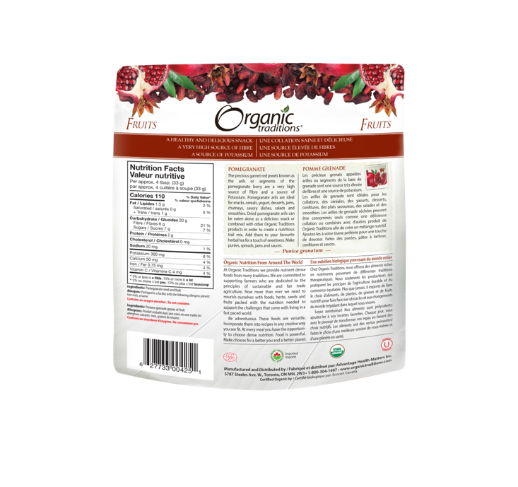 Organic traditions Dried Pomegranates 100g