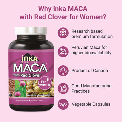 Inka Maca with Red Clover for Women, 800 mg, 90 Veggie Capsules