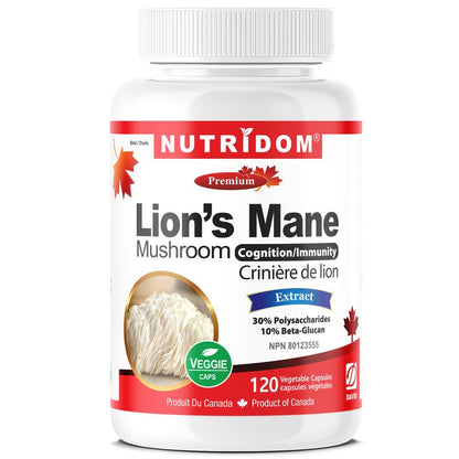 Nutridom Lion's Mane Mushroom, 500 mg, 30% Polysaccharides & 10% Beta-Glucan, 120 Veggie Capsules