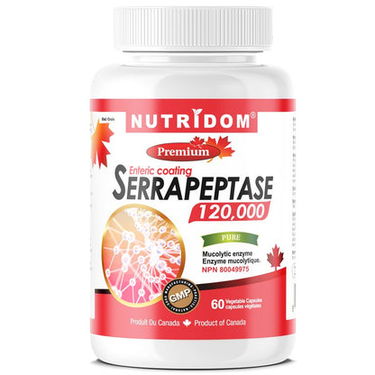 Nutridom Serrapeptase 120,000 SPU, 60 mg, 60 Veggie Capsules