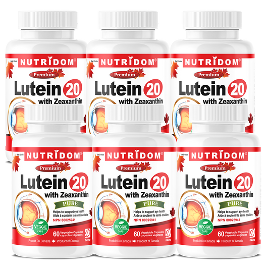 Nutridom Lutein with Zeaxanthin, 20 mg + 2 mg, 60 Veggie Capsules - 6 PACK