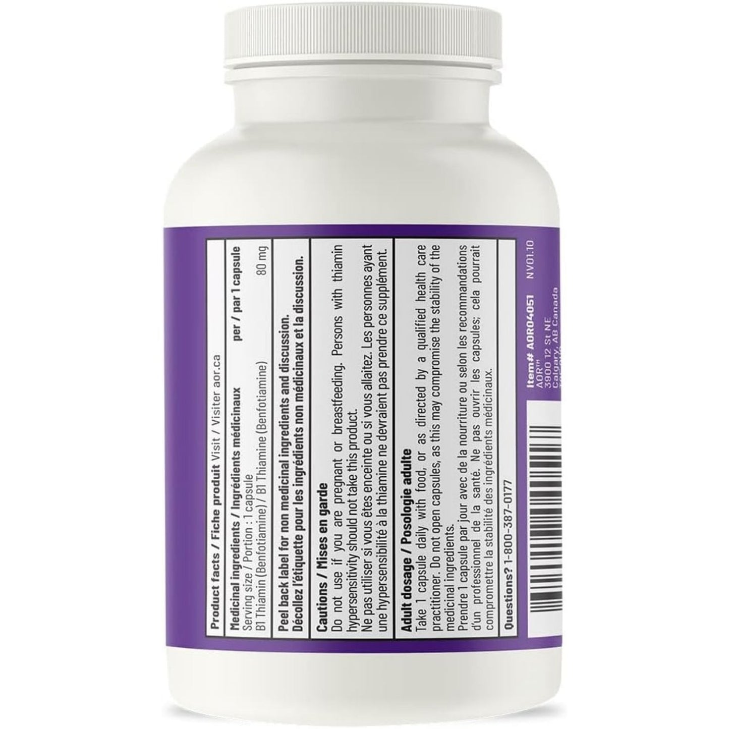 AOR Benfotiamine 80mg 120 Capsules