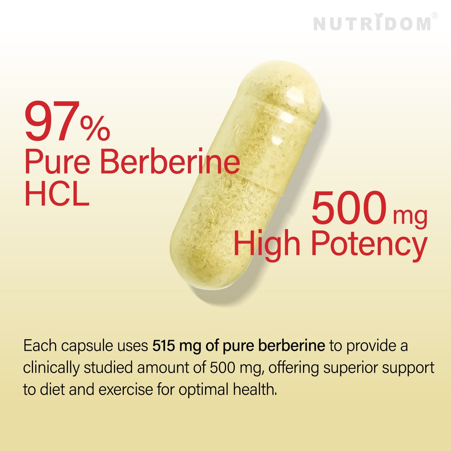 Nutridom Berberine 1000, 500mg, 97% Berberine HCL, 60 Veggie Capsules