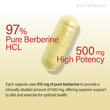 Nutridom Berberine 1000, 500mg, 97% Berberine HCL, 60 Veggie Capsules