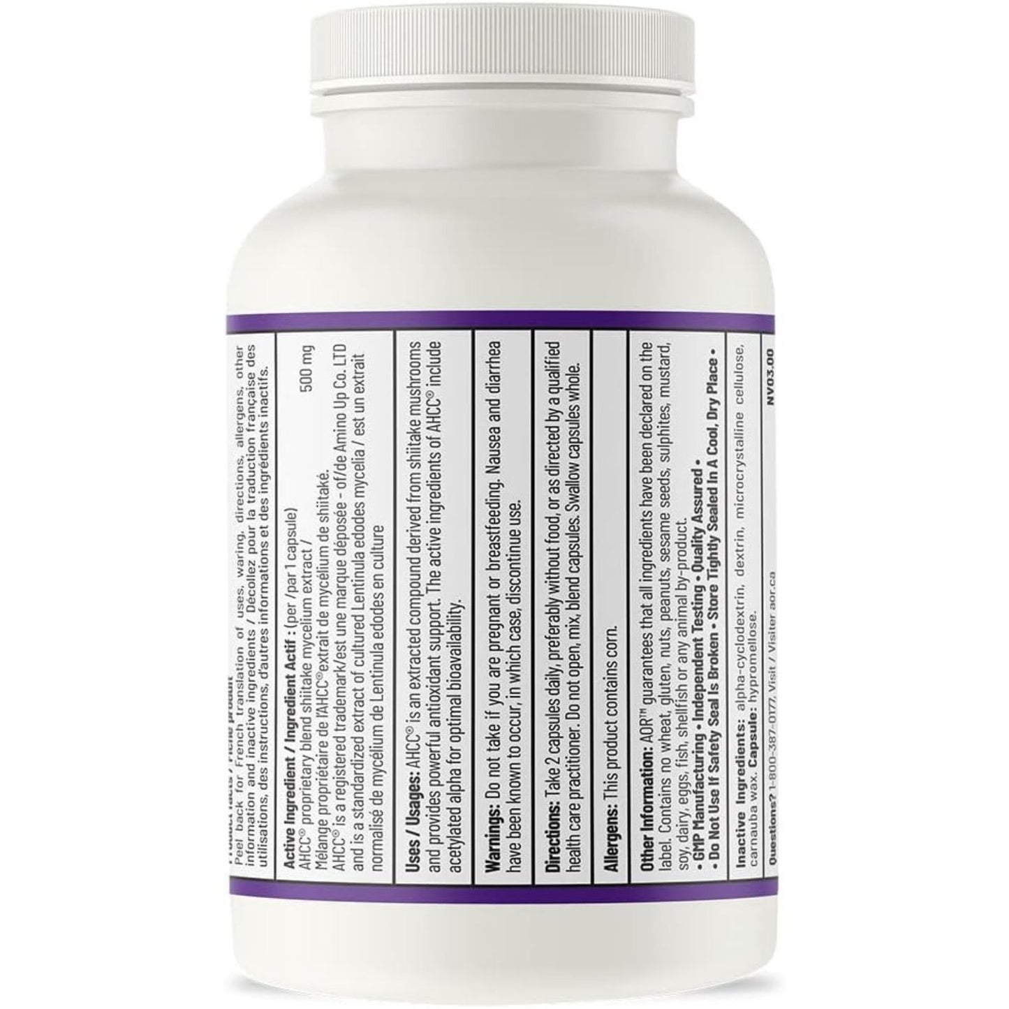 AOR AHCC 500mg 60 Capsules - Shiitake Mushrooms Mycelia Extract