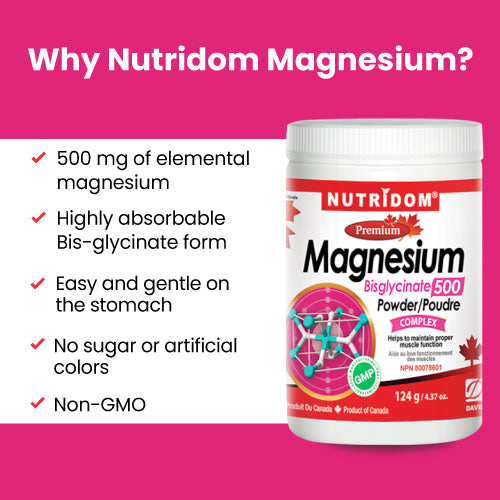 Nutridom Magnesium Bisglycinate Powder 500, 4.37 oz (124g)