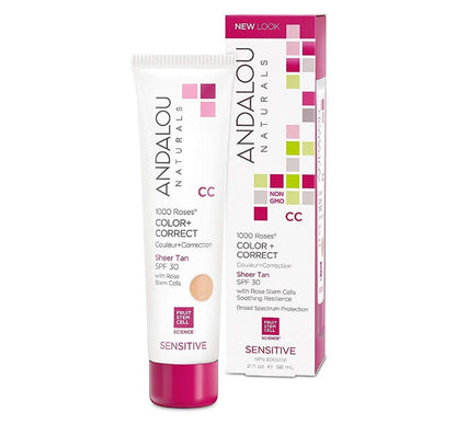 Andalou Naturals - 1000 Roses Color+Correct SPF 30 Sheer Tan 58mL - Sensitive - CAFORIA.CA