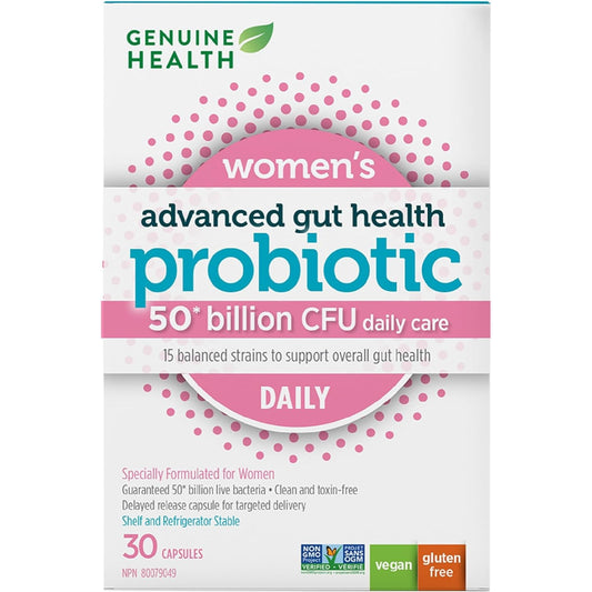 Genuine Health, Women&#39;s Advanced Gut Health Probiotic  Daily 50 billion CFU, 30 Vegan capsules