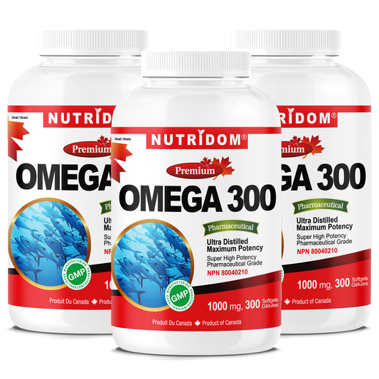 Nutridom Omega 300, Fish Oil, 1000mg, 300 Softgels - 3 PACK