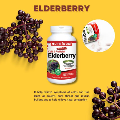 Nutridom Elderberry, 650 mg, Cold & Flu Relief, 120 Veggie Capsules