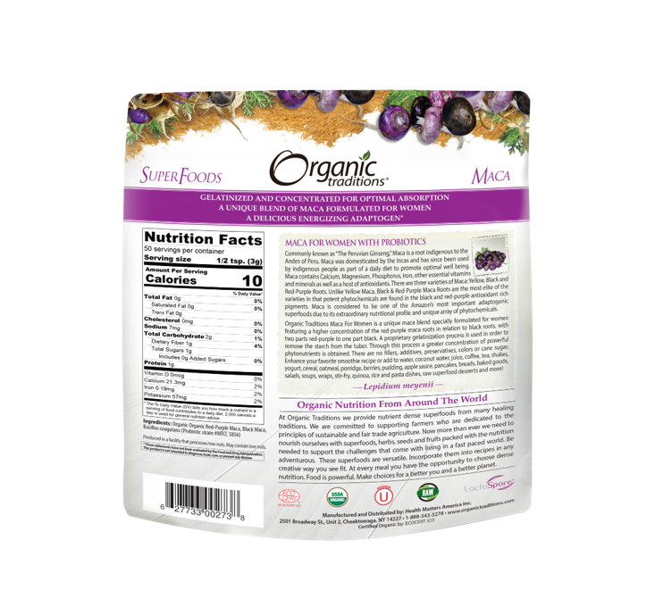 Organic Traditions Maca for Women with Probiotics 150g