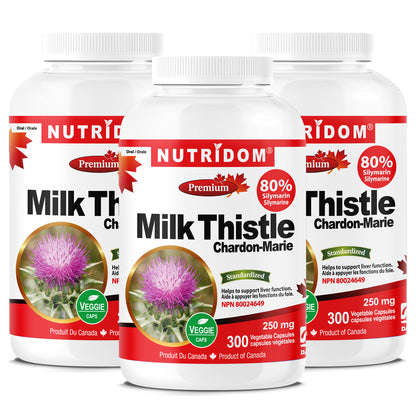 Nutridom Milk Thistle, 80% Silymarin, 250 mg, 300 Veggie Capsules - 3 PACK