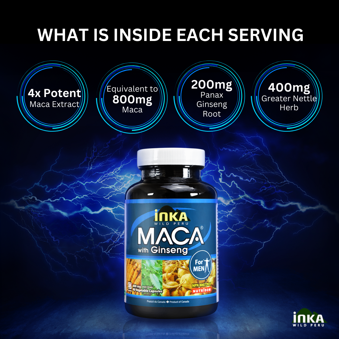 Inka Maca with Ginseng for Men, 800 mg, 90 Veggie Capsules