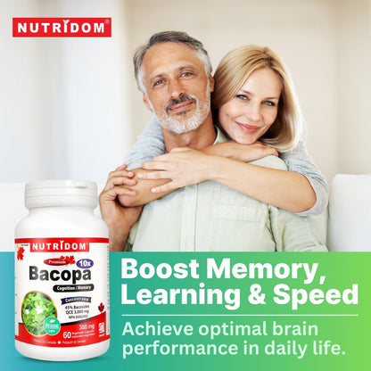 Nutridom Bacopa 10x, Bacopa Concentrate, 300mg (3,000mg QCE), 60Veggie Capsules