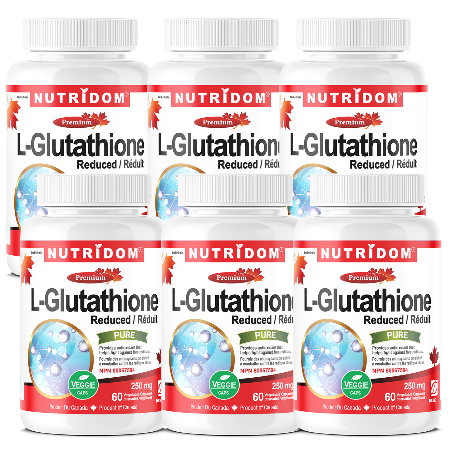 Nutridom L-Glutathione 250 mg, Fermented, 60 Veggie Capsules - 6 PACK