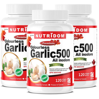 Nutridom Odourless Garlic Concentrate, 120 Softgels - 3 PACK