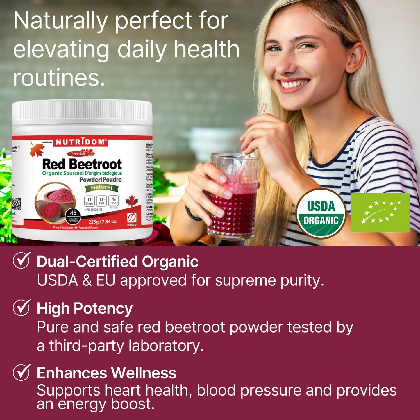 Nutridom Organic Red Beetroot Powder, 7.94 oz (225 g)