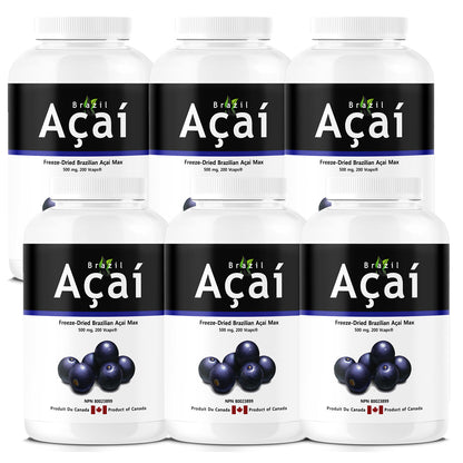 Brazil Acai MAX, 500 mg, Freeze Dried, 200 Veggie Capsules - 6 PACK