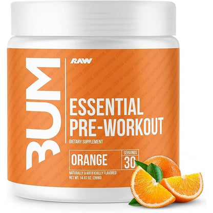 RAW Essential Pre-Workout Powder - Chris Bumstead Sports Nutrition Supplement for Men & Women - Preworkout Energy Powder with Caffeine, L-Citrulline, L-Tyrosine, & Beta Alanine Blend (Orange)