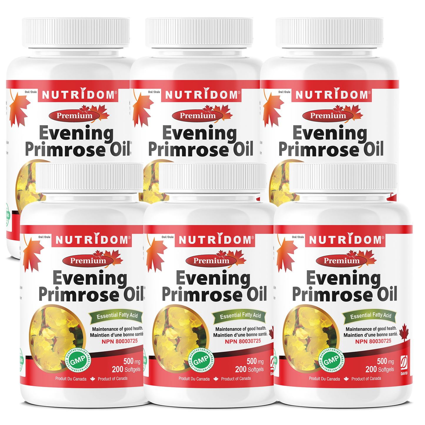 Nutridom Evening Primrose Oil, 500 mg, 200 Softgels - 6 PACK