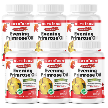 Nutridom Evening Primrose Oil, 500 mg, 200 Softgels - 6 PACK