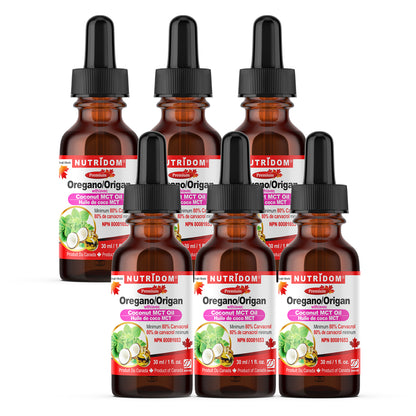 Nutridom Oregano with MCT Oil, 80% Carvacrol, Liquid Drops, 1fl oz (30 ml) - 6 PACK