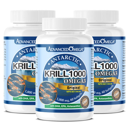 Advanced Omega, Antarctic Krill Oil 1,000 mg with DHA, EPA and Astaxanthin, 60 Softgels - 3 PACK