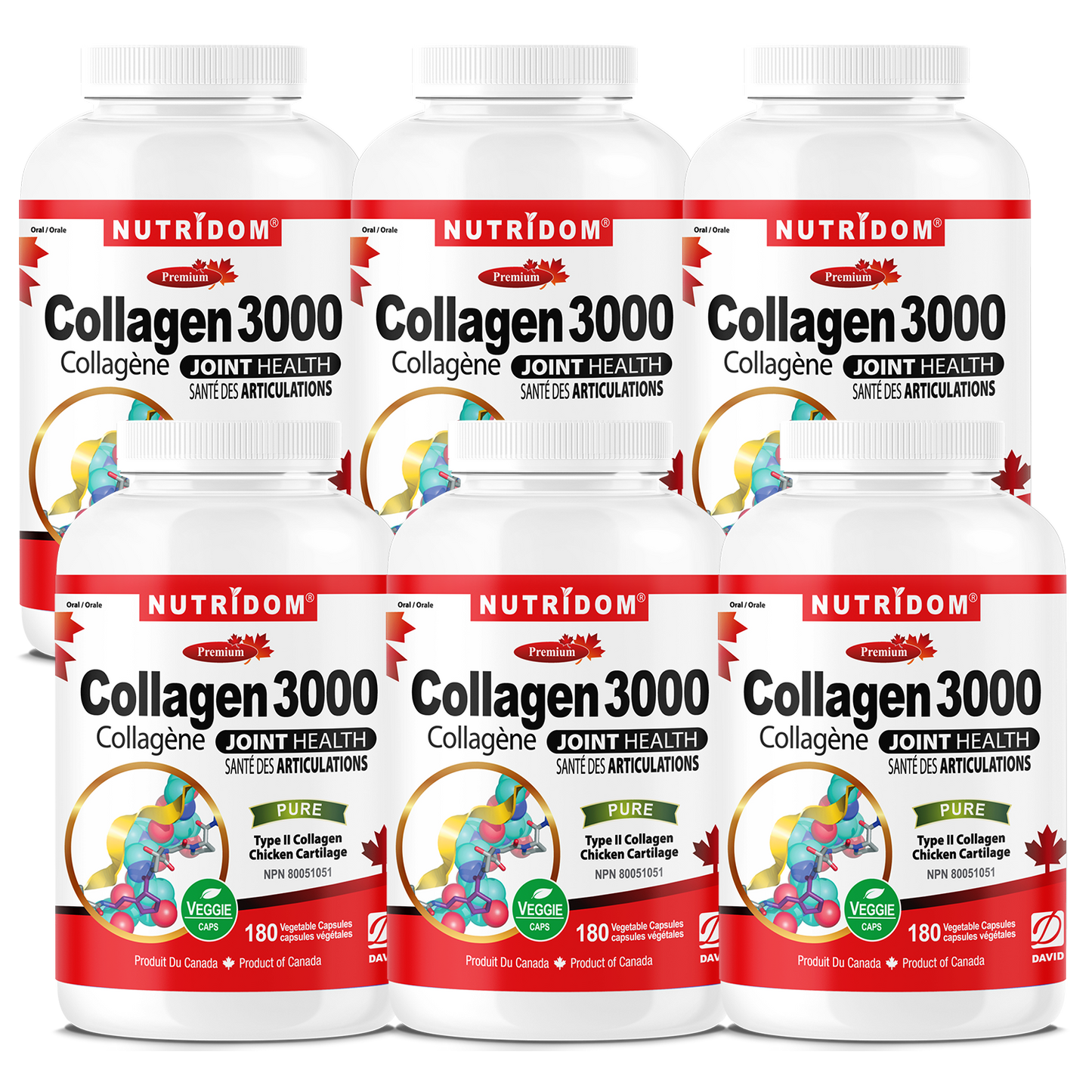 Nutridom Collagen 3000, Type II, 500 mg, 180 Veggie Capsules - 6 PACK