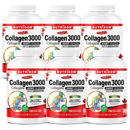 Nutridom Collagen 3000, Type II, 500 mg, 180 Veggie Capsules - 6 PACK