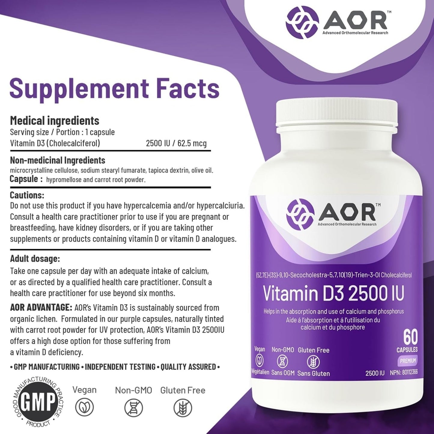 AOR Vitamin D3 2500 IU 60 Capsules