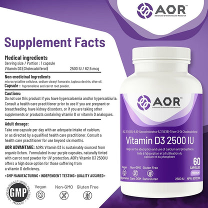 AOR Vitamin D3 2500 IU 60 Capsules