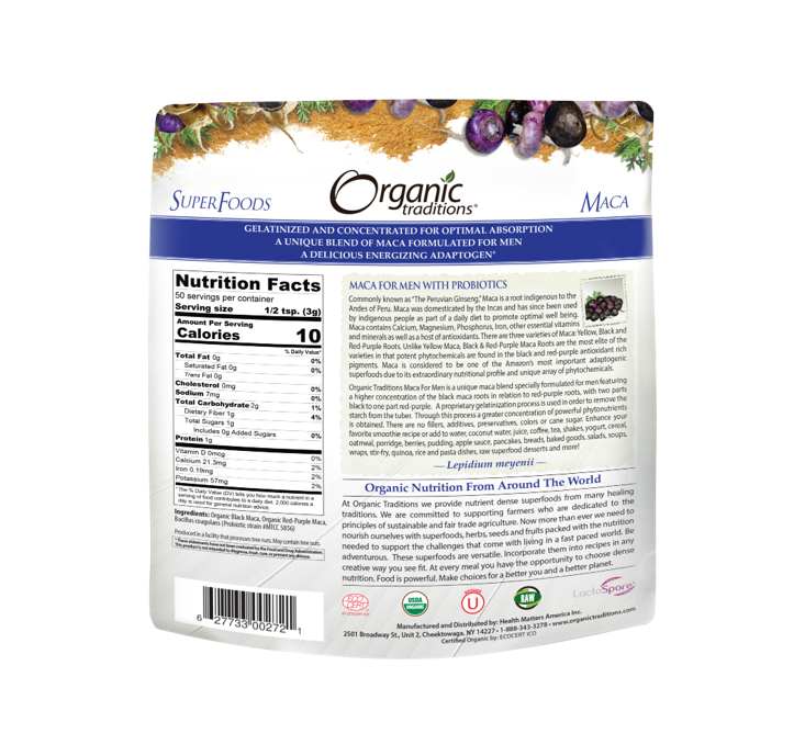 Organic Traditions Maca for Men with Probiotics 150g