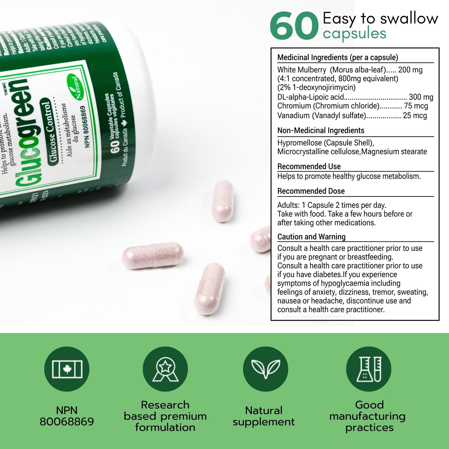 Glucogreen Glucose Control 500mg 60 Vcaps - 3Pack