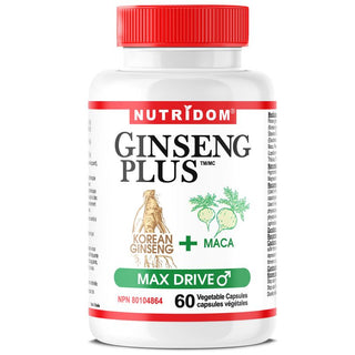 Nutridom Ginseng Plus Max Drive with Panax Ginseng, Maca, Siberian Ginseng and Tribulus Terresis, 60 Veggie Capsules