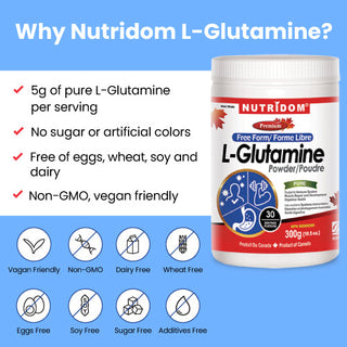 Nutridom L-Glutamine Powder, Free Form, Vegan, 10.5 oz (300 g)