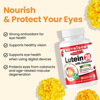 Nutridom Lutein with Zeaxanthin, 20 mg + 2 mg, 60 Veggie Capsules