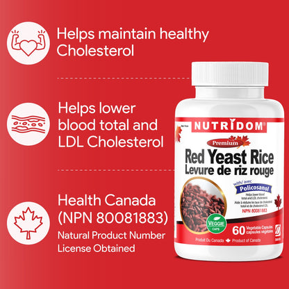 Nutridom Red Yeast Rice with Policosanol, 60 Veggie Capsules