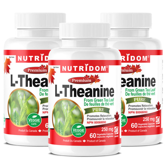 Nutridom L-Theanine from Green Tea Leaf, 250 mg, 60 Veggie Capsules - 3 PACK