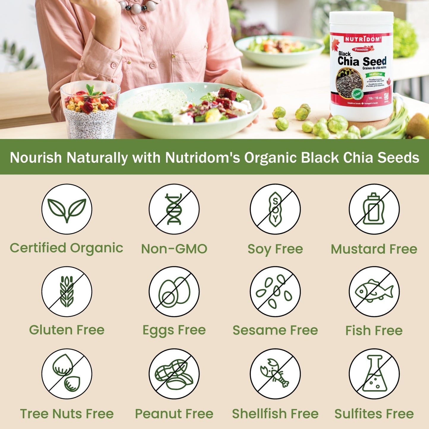 Nutridom Organic Black Chia Seed, 16 oz (1 lb)