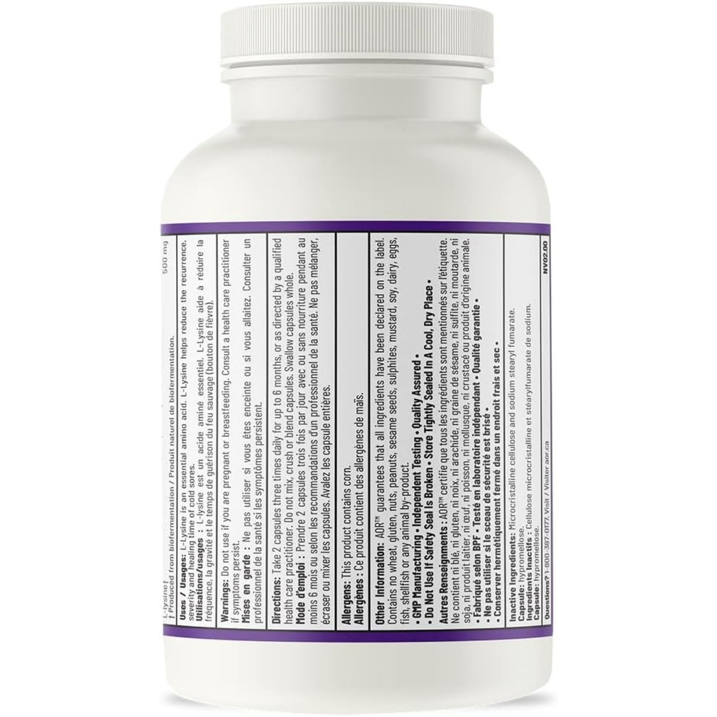 AOR L-Lysine 500mg 150 Capsules