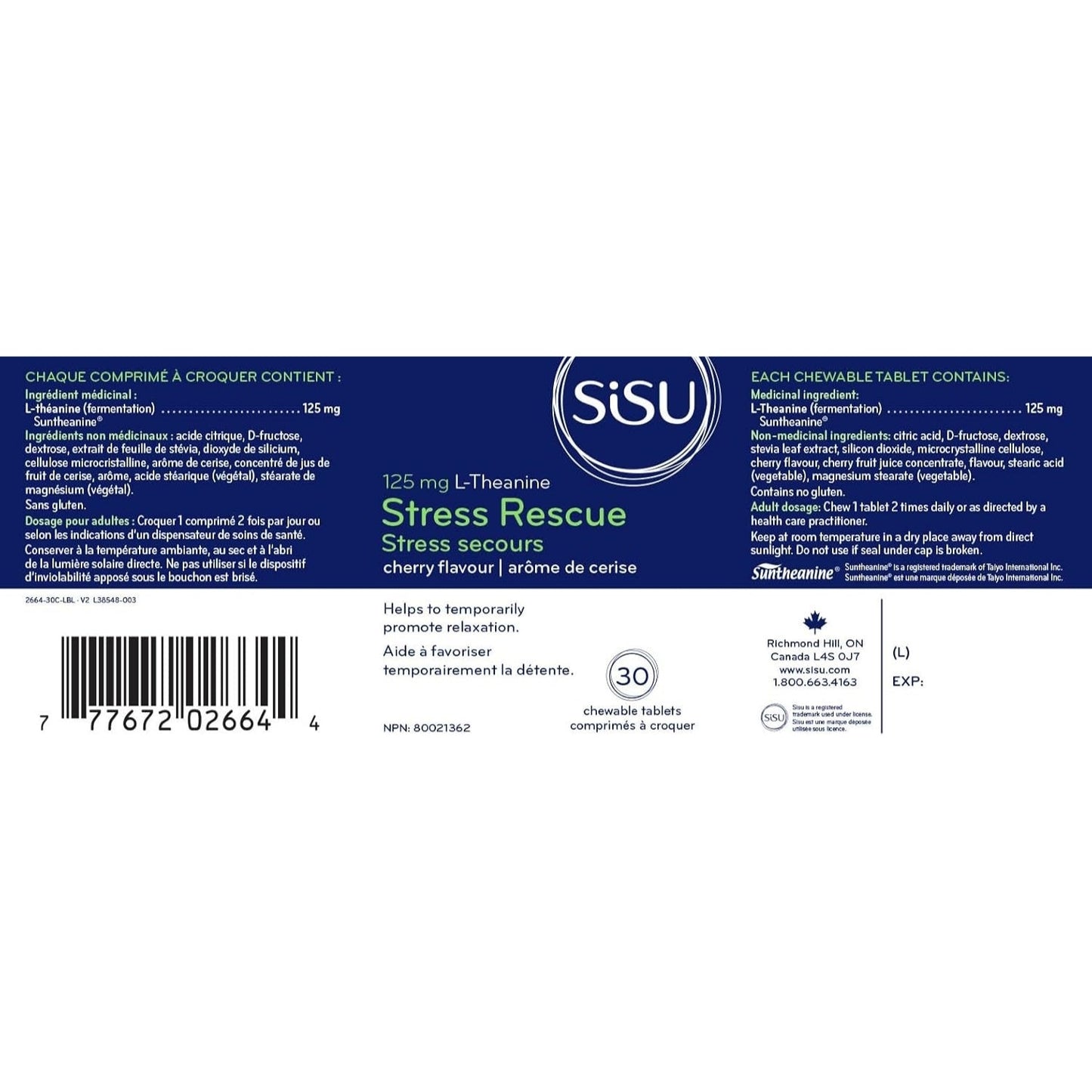 Sisu Stress Rescue L-Theanine  Cherry 30 Chewables