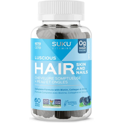 SUKU Vitamins Hair, Skin and Nails Multivitamin Gummies, Sugar Free, Keto, 2500mcg Biotin, Collagen, Silicon, Natural Gummy Vitamins for Healthy Skin and Hair Growth for Women and Men (60 Count)