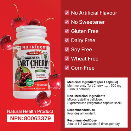 Nutridom Tart Cherry, Montmorency Whole Fruit Extract, 500 mg, 120 Veggie Capsules