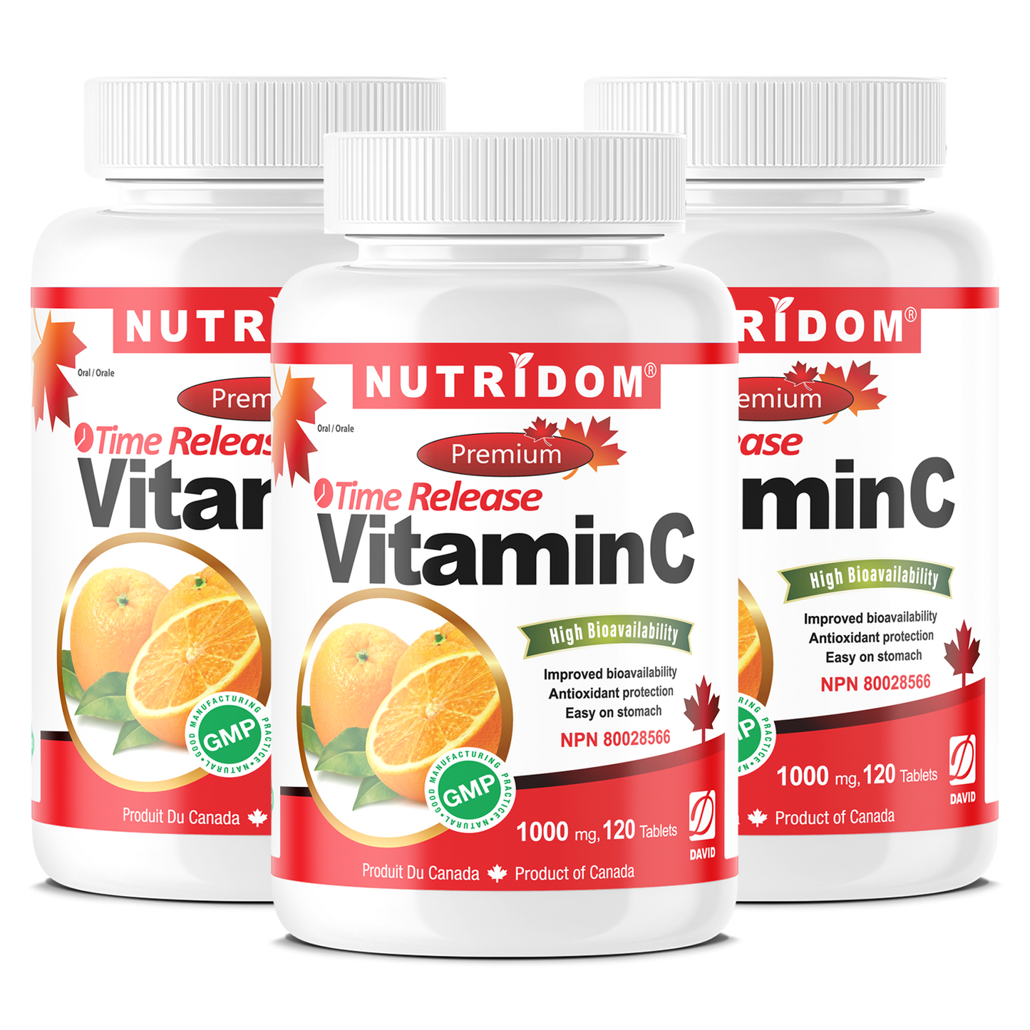 Nutridom Vitamin C 1000 mg, Timed Release, with Rose Hip & Citrus Bioflavonoids, 120 Tablets - 3 PACK